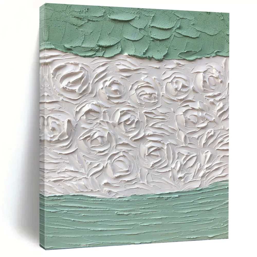 Floral_Green_White_Textured_Abstract_Artwork_VCR9J wall art